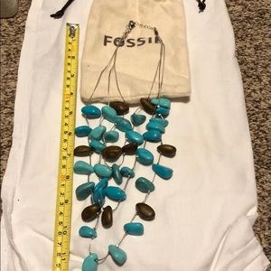 Fossil turquoise and brown stone necklace